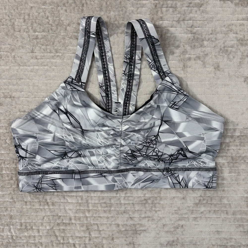 Handful Y-Back Sports Bra Gray Black Geometric Abstract Print Size Large L